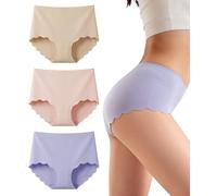 Gladbecke String Femme Culotte Invisible Tanga sous-Vêtements Sexy Hipster Ligne de Vague Bikini Culottes Lingerie, Violet Clair/Rose Clair/Abricot (Lot de 3 XL)