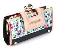 Gladdon Portefeuille Femme Pochette de soirée Grand Portefeuille Fleuri en Cuir 10 emplacements pour Cartes et fenêtre d'identification Transparente Aimant de Verrouillage Porte-Monnaie antivol