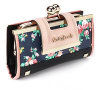 Gladdon Portefeuille Femme Pochette de soirée Grand Portefeuille Fleuri en Cuir 10 emplacements pour Cartes et fenêtre d'identification Transparente Aimant de Verrouillage Porte-Monnaie antivol