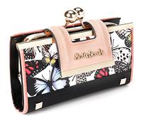 Gladdon Portefeuille Femme Pochette de soirée Grand Portefeuille Fleuri en Cuir 10 emplacements pour Cartes et fenêtre d'identification Transparente Aimant de Verrouillage Porte-Monnaie antivol