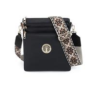 Gladdon Sac à bandoulière pour femme de taille moyenne en cuir synthétique respectueux de l'environnement, 5 poches zippées, large sangle en tissu