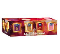 Glade Coffret Bougies de Noël - Edition Limitée - 4 parfums inédits Infusés aux Huiles Essentielles - Sans Huile de Palme - Cadeau pour Femme - 4 Bougies X 27 heures de combustion
