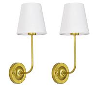 GLADFRESIT Lot de 2 appliques murales modernes en tissu blanc pour salon, salle à manger, table de chevet, lecture en laiton brossé