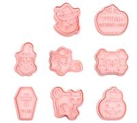 GLADFRESIT Lot de 8 emporte-pièces en plastique pour décoration de gâteaux Motif citrouille, fantôme, pierre tombale, crâne, hibou, sorcière, chat