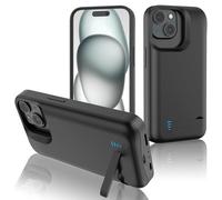 Gladgogo Coque Batterie pour iPhone 15(6000mAh 6.1"), Portable Coque Rechargeable avec Support, Externe Boîtier de Recharge Power Bank Housse Batterie pour iPhone 15, Noir