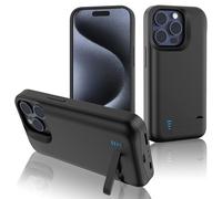 Gladgogo Coque Batterie pour iPhone 15 Pro, Coque Chargeur Rechargeable avec Support, [6000mAh] Batterie Externe pour Apple 15 Pro(6,1'') - Noir