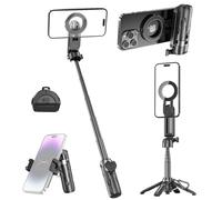 Gladgogo Magnétique Perche à Selfie Bluetooth,4 en 1 Extensible Trépied pour Téléphone Smartphone Capgrip avec Télécommande, Mini Quadripode Télescopique pour iPhone/Android, Rotation à 360 Degrés