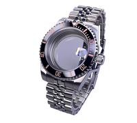 Gladiaond Boîtier de montre argenté 40 mm avec verre saphir, 120 clics, compatible les mouvements NH34/NH35/NH36, étanche, cadran 28,5(SUB Ceramic Bezel 19)