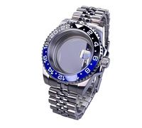 Gladiaond Boîtier de montre argenté 40 mm avec verre saphir, 120 clics, compatible les mouvements NH34/NH35/NH36, étanche, cadran 28,5(GMT Ceramic Bezel 14)