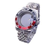 Gladiaond Boîtier de montre argenté 40 mm avec verre saphir, 120 clics, compatible les mouvements NH34/NH35/NH36, étanche, cadran 28,5(GMT Alloy Bezel 21)