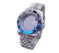 Gladiaond Boîtier de montre argenté 40 mm avec verre saphir, 120 clics, compatible les mouvements NH34/NH35/NH36, étanche, cadran 28,5(GMT Alloy Bezel 23)