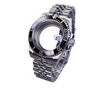 Gladiaond Boîtier de montre argenté 40 mm avec verre saphir, 120 clics, compatible les mouvements NH34/NH35/NH36, étanche, cadran 28,5(SUB Ceramic Bezel 15)