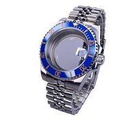 Gladiaond Boîtier de montre argenté 40 mm avec verre saphir, 120 clics, compatible les mouvements NH34/NH35/NH36, étanche, cadran 28,5(SUB Ceramic Bezel 10)