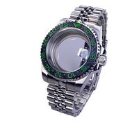 Gladiaond Boîtier de montre argenté 40 mm avec verre saphir, 120 clics, compatible les mouvements NH34/NH35/NH36, étanche, cadran 28,5(GMT Ceramic Bezel 4)