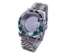 Gladiaond Boîtier de montre argenté 40 mm avec verre saphir, 120 clics, compatible les mouvements NH34/NH35/NH36, étanche, cadran 28,5(SUB Ceramic Bezel 13)