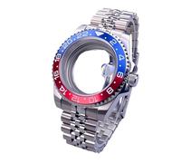 Gladiaond Boîtier de montre argenté 40 mm avec verre saphir, 120 clics, compatible les mouvements NH34/NH35/NH36, étanche, cadran 28,5(GMT Alloy Bezel 20)