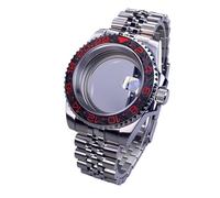 Gladiaond Boîtier de montre argenté 40 mm avec verre saphir, 120 clics, compatible les mouvements NH34/NH35/NH36, étanche, cadran 28,5(GMT Ceramic Bezel 2)