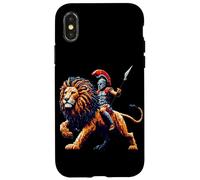 Gladiator Riding Lion Pixel Art Design Blocky Jeu vidéo Coque pour iPhone X/XS