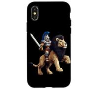Gladiator Riding Lion Pixel Art Design Blocky Jeu vidéo Coque pour iPhone X/XS