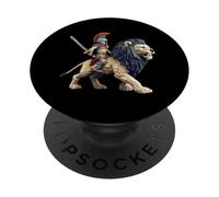 Gladiator Riding Lion Pixel Art Design Blocky Jeu vidéo PopSockets PopGrip Adhésif