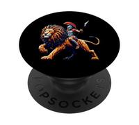 Gladiator Riding Lion Pixel Art Design Blocky Jeu vidéo PopSockets PopGrip Adhésif