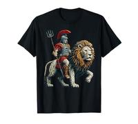 Gladiator Riding Lion Pixel Art Design Blocky Jeu vidéo T-Shirt
