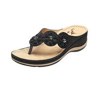 Gladiator Sandales plates plates pour femme - Tongs de plage tendance à enfiler 2025 - Sandales plates habillées et confortables - Pour l'été 2025 - Printemps - Printemps - Vintage, Noir , 39 EU