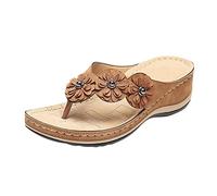Gladiator Sandales plates plates pour femme - Tongs de plage tendance à enfiler 2025 - Sandales plates habillées et confortables - Pour l'été 2025 - Printemps - Printemps - Vintage, marron, 37.5 EU