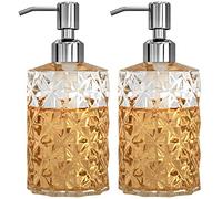 GLADPURE Lot de 2 distributeurs de Savon Rechargeables en Verre Transparent avec Pompe en Acier Inoxydable 304 antirouille, 355 ML