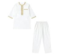 GladThink Garçon Moyen-Orient musulman Brodé Manche longue Ensemble de peignoir Blanc 160