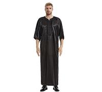 GladThink Musulmans Arabe La société Hommes thobe Thawb caftan manches courtes Middle East homme thobe Noir S