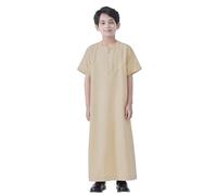 GladThink Peignoir à manches courtes pour garçon National Thawb Moyen-Orient Dubaï, beige, 160 cm