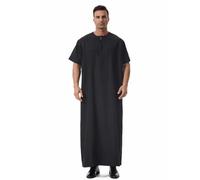 GladThink Peignoir à manches courtes pour homme Motif thawb du Moyen-Orient Dubaï, Noir , M