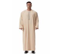 GladThink Robe du Moyen-Orient pour homme Dubaï arabe à manches longues Thobe National Thawb, beige, M