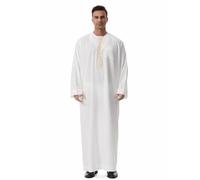GladThink Robe du Moyen-Orient pour homme Dubaï arabe à manches longues Thobe National Thawb, blanc, M