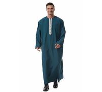 GladThink Robe du Moyen-Orient pour homme Dubaï arabe à manches longues Thobe National Thawb, bleu lac, M