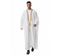 GladThink Robe du Moyen-Orient pour homme Dubaï Arabe Thobe Thawb Caftan, blanc, M