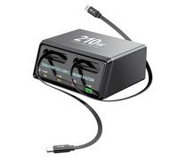 Glaeptio Chargeur de Bureau GaN 210 W avec 2 Câbles Rétractables de Type | Allocation Intelligente de L'alimentation à 6 Ports, 48 W Maximum par Port, Entrée 100-240 V pour les Voyages, Charge les