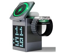 Glaeptio Station de Recharge Magnétique sans Fil 6 en 1 | Support de Chargeur Rapide Pliable avec Bluetooth 5.3 et Affichage LED, pour Montre-écouteur de Téléphone