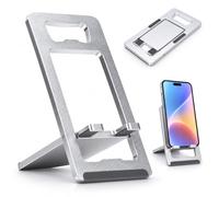 Glaeptio Support de Téléphone Portable Pliable pour S25 S24 S23, Argent | Visualisation Multi-angle Réglable, Se Plie à Plat pour Former une Carte Fine, Cadre en Alliage D'aluminium avec Coussinets