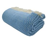 GLAESER Fair de Luxe Couverture plaid en pure laine 100 % laine | Couverture de canapé | Couverture de canapé | Plaid confortable et souple | Bleu Alaska