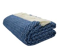 GLAESER Fair de Luxe Couverture plaid en pure laine 100 % laine | Couverture de canapé | Couverture de canapé | Plaid confortable et souple | (Bijou Blue)