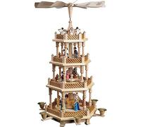 Glässer Pyramide de Noël crèche à 3 étages, Bois Naturel, Fonctionne avec 6 Bougies, Hauteur : 54 cm (Art. 16723)