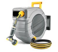 GLAHODEN Enrouleur de tuyau d'arrosage rétractable, 40 m, Résistant aux UV, enrouleur de tuyau d'arrosage mural automatique avec verrouillage de n'importe quelle longueur, Buse à 9 modes