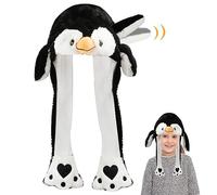 GLAITC Bonnet Oreilles Qui Bougent, Bonnet en Peluche avec Oreilles Mobiles, Bonnet avec Oreilles Qui Bougent, Chapeau Oreilles en Mouvement pour Enfants Adultes, Chapeaux de Fête (Manchot)