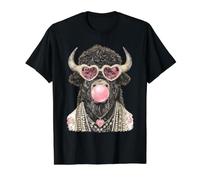 Glam Bison with Hearts Lunettes de Soleil Boujee Animal Bubblegum T-Shirt Graphique avec Valeur, Homme, Noir, M