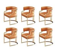 Glam GE Lot de 6 chaises de salle à manger ergonomiques rembourrées avec dossier bas en similicuir et pieds en laiton pour cuisine et salle à manger