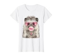 Glam Hérisson avec Coeurs Lunettes de Soleil Boujee Animal Bubblegum T-Shirt Graphique avec Valeur, Femme, Blanc, M