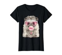 Glam Hérisson avec Coeurs Lunettes de Soleil Boujee Animal Bubblegum T-Shirt Graphique avec Valeur, Femme, Noir, S