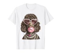 Glam Lunettes de Soleil Caniche en cœurs Boujee Chien avec Chewing-Gum T-Shirt Graphique avec Valeur, Homme, Blanc, M
